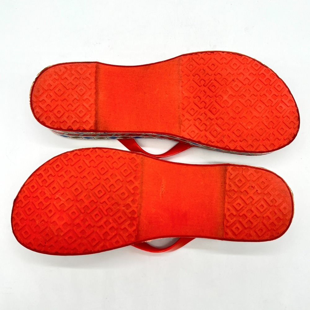 Tory Burch Women's Sz 8/39 Cut Out Wedge Platform Flip-Flop Spicy Orange Wild - Picture 9 of 9